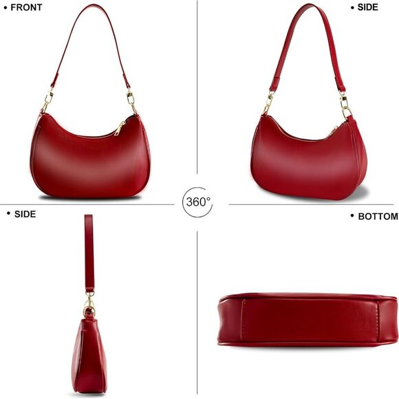 Chic Vegan Leather Hobo Bag - Spacious Red Tote with Zipper Closure for Women - Picture 2 of 6